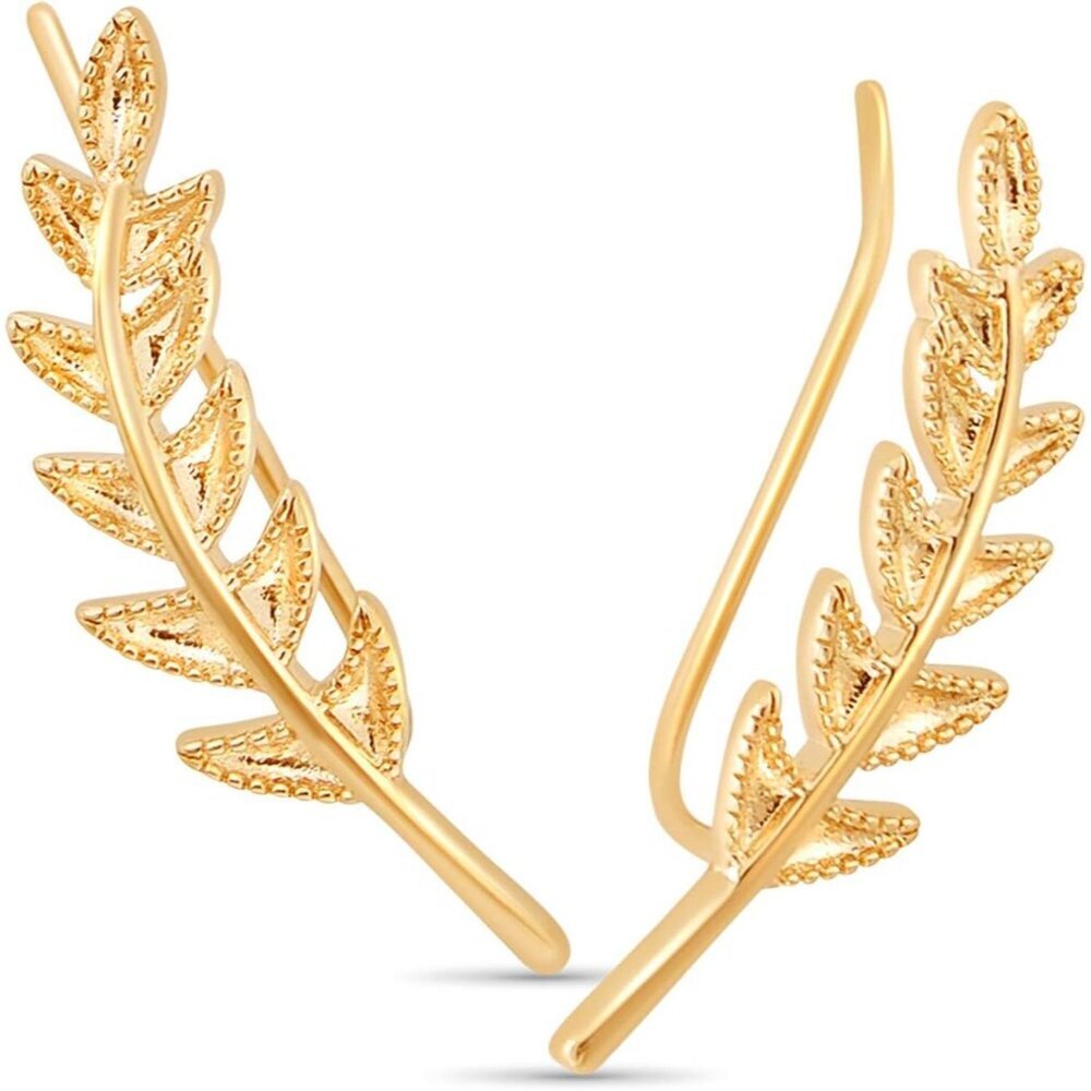 14K Gold Plated or Silver Tone Ear Crawler Earrings for Women - Delicate Leaf Ea